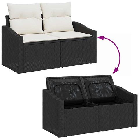 Set di divani da giardino 7 pezzi con cuscini neri in polyrattan Acacia - Foto 9