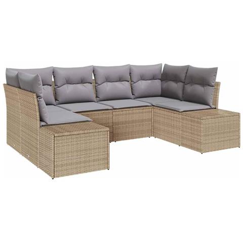 Set Divano da Giardino in 6 Pezzi con Cuscini Beige in Rattan Polietilene - Foto 1