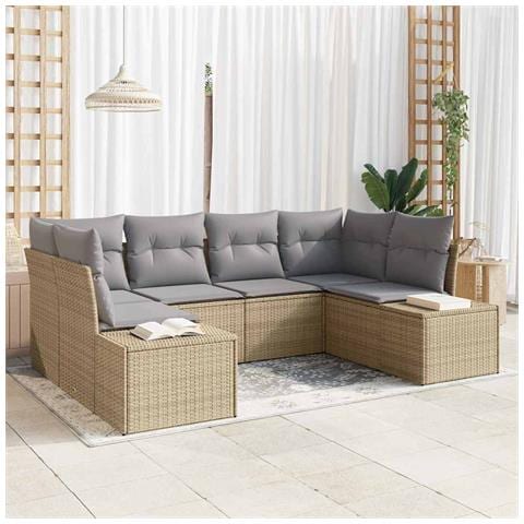 Set Divano da Giardino in 6 Pezzi con Cuscini Beige in Rattan Polietilene - Foto 2