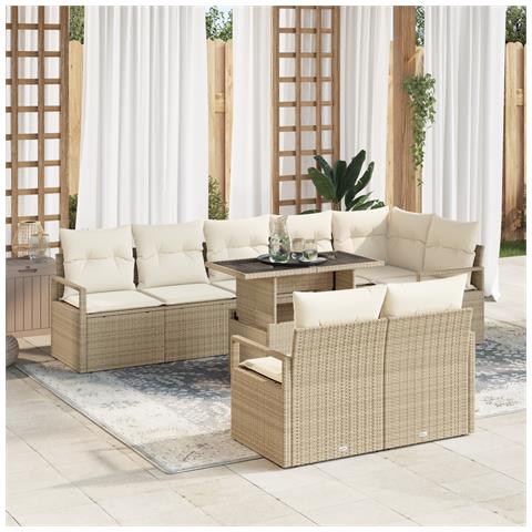 Set da Giardino 9 Pezzi con Cuscini Beige Rattan Polietilene - Foto 2