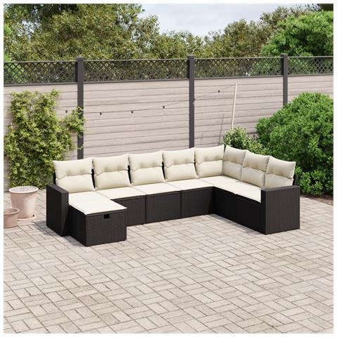 Set Divani da Giardino con Cuscini 8 pz Nero in Polyrattan - Foto 2