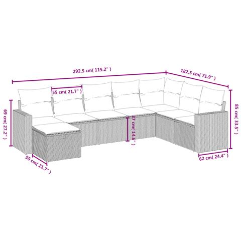 Set Divani da Giardino con Cuscini 8 pz Nero in Polyrattan - Foto 4