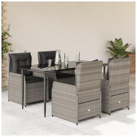 Set Pranzo da Giardino 5pz con Cuscini Grigio Chiaro Polyrattan - Foto 2