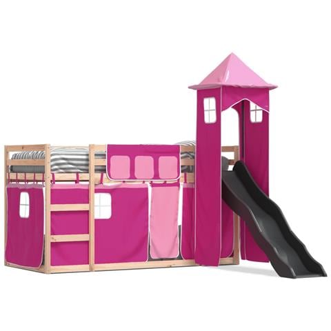 Letto a Castello con Scivolo e Tende Rosa 80x200 cm - Foto 1