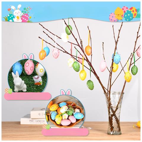Uova Di Pasqua Decorate Da Appendere In Plastica Decorative 24 Pezzi 6 Cm - Foto 2