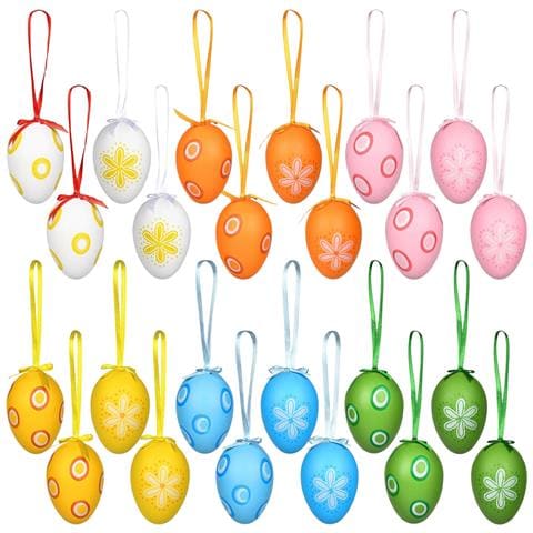 Uova Di Pasqua Decorate Da Appendere In Plastica Decorative 24 Pezzi 6 Cm - Foto 1