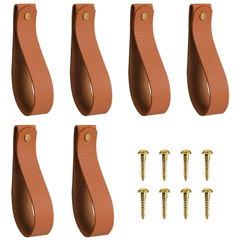Set Di 6 Ganci Da Parete In Pelle Pu Marrone - Cinghie Decorative Con Viti In Ottone Brown - Foto 1