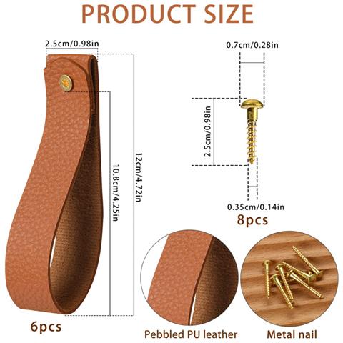 Set Di 6 Ganci Da Parete In Pelle Pu Marrone - Cinghie Decorative Con Viti In Ottone Brown - Foto 6