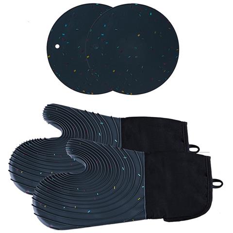 Set Di Guanti Da Forno Resistenti Al Calore - 1 Paio Di Guanti A Coste E 2 Cuscinetti Rotondi, Guanti Da Cucina Darkgrey - Foto 2