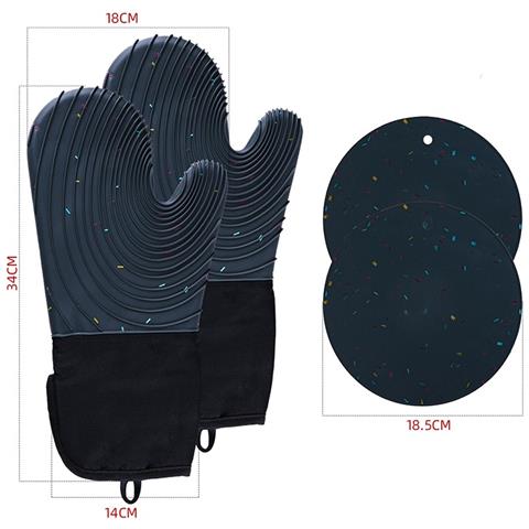 Set Di Guanti Da Forno Resistenti Al Calore - 1 Paio Di Guanti A Coste E 2 Cuscinetti Rotondi, Guanti Da Cucina Darkgrey - Foto 4
