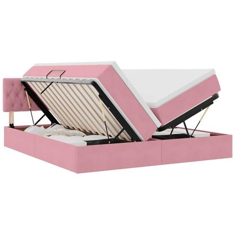 Letto con luci a strisce a LED Rosa 180 x 200 cm Velluto - Foto 1