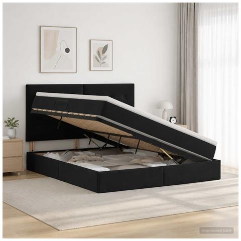 Letto con contenitore e materasso Nero 160 x 200 cm Velluto - Foto 2