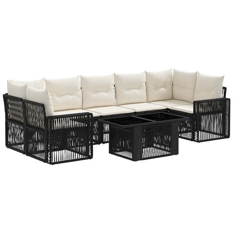 Set Divano da Giardino 8 pz Nero e Bianco Crema polyrattan - Foto 1