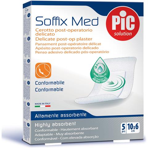 Cerotto Pic Soffix Med in Tnt con Tampone Centrale Assorbente Sterile Monouso 10X6 cm Antibatterico 5 Pezzi - Foto 1