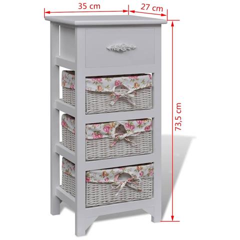 Mobiletto con 1 Cassetto e 3 Cestini Bianco Legno di Paulownia - Foto 2