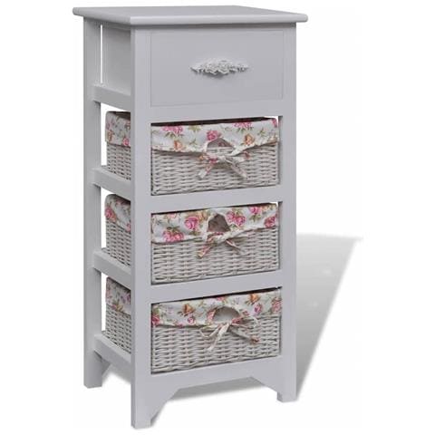 Mobiletto con 1 Cassetto e 3 Cestini Bianco Legno di Paulownia - Foto 1