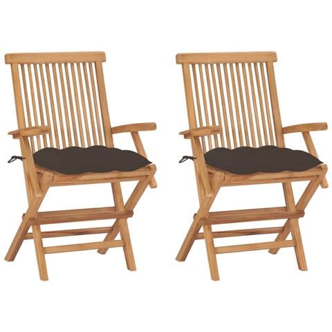 Sedie da Giardino e Cuscini Grigio Talpa 2 pz Massello di Teak - Foto 1