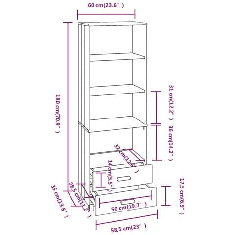 Credenza Marrone Miele 60x35x180 Cm In Legno Massello Di Pino - Foto 2
