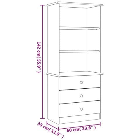 Libreria Con Cassetti Alta Bianca 60x35x142 Cm Massello Di Pino - Foto 2