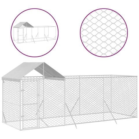 Cuccia Cani Da Esterno Tetto Argento 6x2x2,5 M Acciaio Zincato - Foto 1