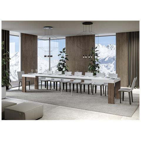 Tavolo Allungabile 90x130/390 Cm Roxell Mix Piano Bianco Frassino - Gambe Noce - Bianco Frassino /noce - Foto 6