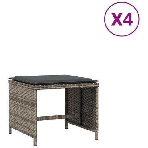 Sgabelli Giardino Con Cuscini 4pz Grigi 41x41x36cm Polyrattan - Foto 2