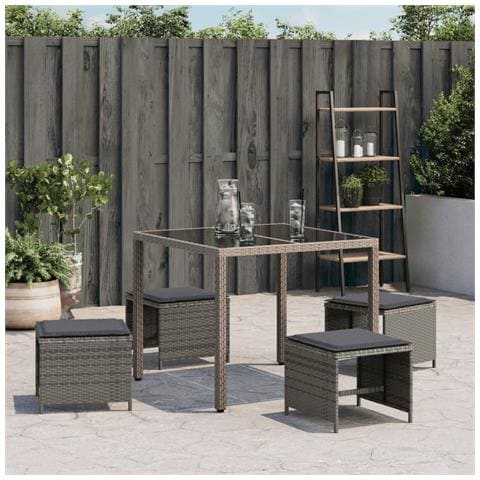 Sgabelli Giardino Con Cuscini 4pz Grigi 41x41x36cm Polyrattan - Foto 3