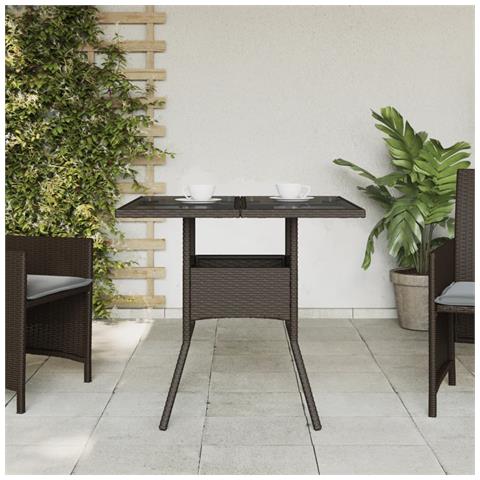 Tavolo Da Giardino Piano Vetro Marrone 80x80x75 Cm Polyrattan - Foto 3