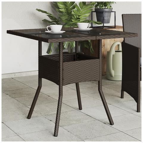 Tavolo Da Giardino Piano Vetro Marrone 80x80x75 Cm Polyrattan - Foto 1