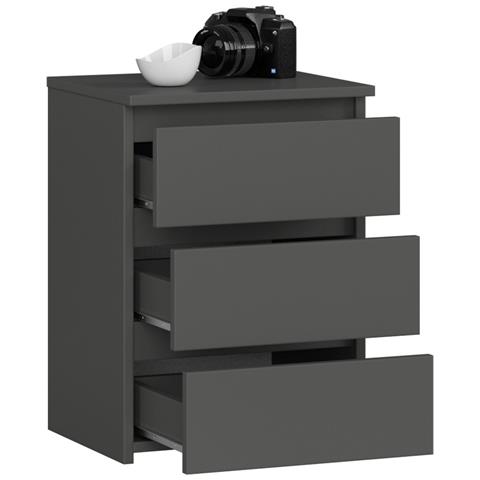 Comodino CL3, 3 cassetti, 40x35x57 cm, Colore Grigio Grafite - Foto 2
