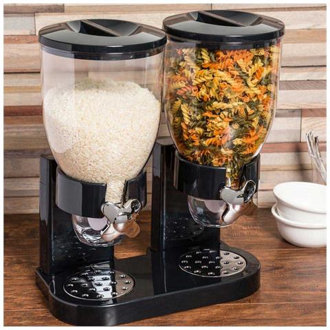 Dispenser Storage Doppio Contenitore Dosatore Distributore Cereali Pasta Nero - Foto 1