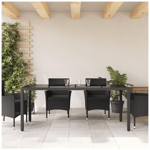 Tavolo Da Giardino Piano In Vetro Nero 190x90x75 Cm Polyrattan - Foto 3