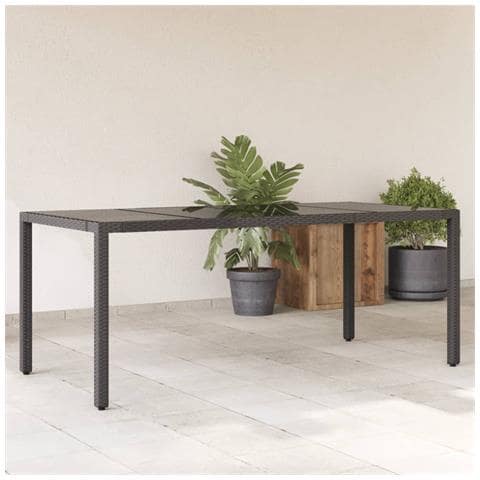 Tavolo Da Giardino Piano In Vetro Nero 190x90x75 Cm Polyrattan - Foto 1