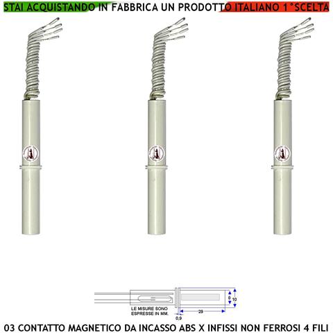 Contatto Magnetico Abs Forma Cilindrica Da Incasso 3 Sensori Magnetici 8 Mm Reed Uscita Nc Collegamento 4 Fili Tension - Foto 1