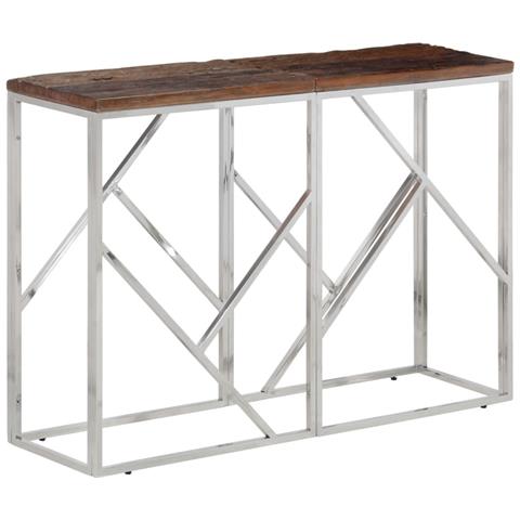 Tavolo Consolle Argento Acciaio Inox E Traverse Legno Massello - Foto 1