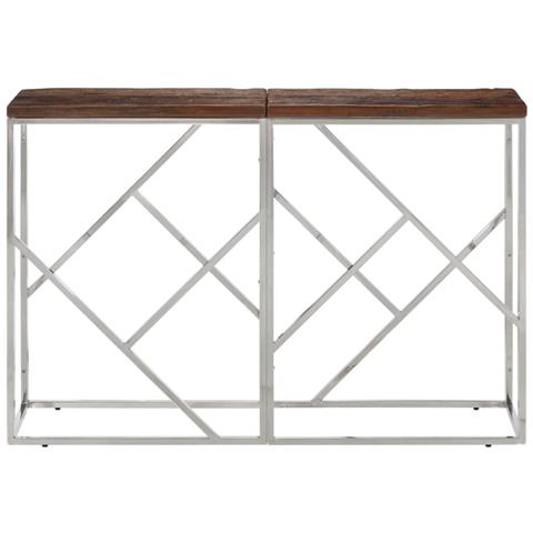 Tavolo Consolle Argento Acciaio Inox E Traverse Legno Massello - Foto 2