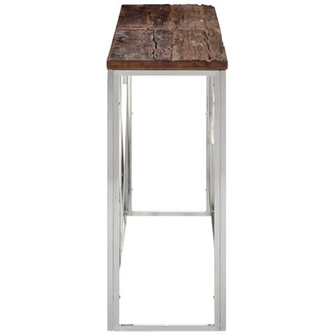 Tavolo Consolle Argento Acciaio Inox E Traverse Legno Massello - Foto 3