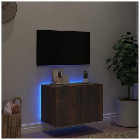 Mobile TV a Parete con Luci LED Rovere Fumo 60x35x41 cm - Foto 2