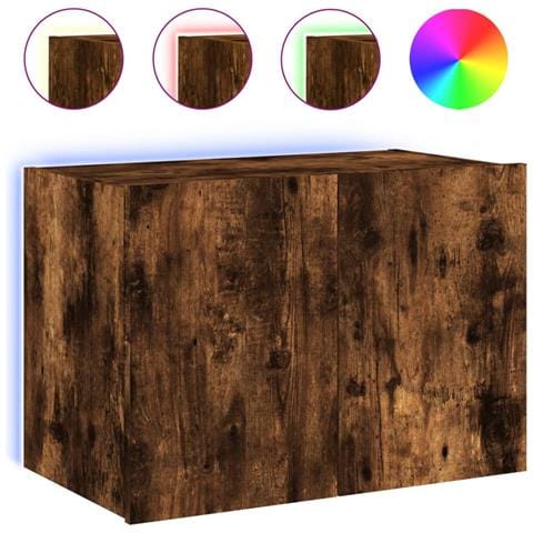Mobile TV a Parete con Luci LED Rovere Fumo 60x35x41 cm - Foto 1