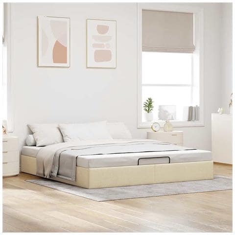 Struttura Letto Pouf Senza Materasso Crema 200x200cm In Tessuto - Foto 3