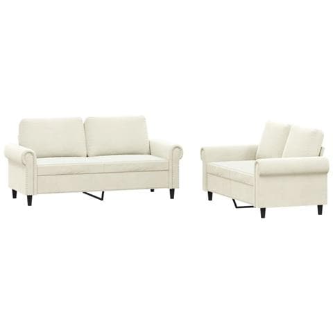 Set Di Divani 2 Pz Con Cuscini Crema In Velluto - Foto 2