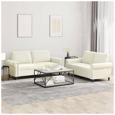 Set Di Divani 2 Pz Con Cuscini Crema In Velluto - Foto 1