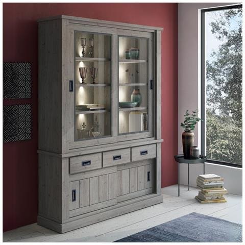 Vetrina Anthony67120 Con 2 Ante Vetro E 3 Cassetti Colore Ancona Oak Stile Shabby - Foto 1