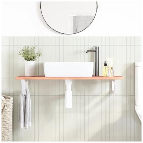 Ripiano A Parete Per Lavabo In Acciaio E Massello Di Rovere - Foto 2