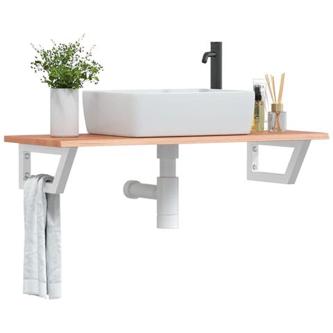 Ripiano A Parete Per Lavabo In Acciaio E Massello Di Rovere - Foto 8