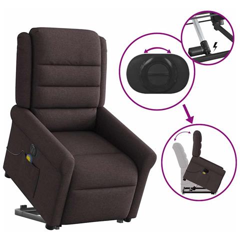 Poltrona Alzapersona Massaggio Elettrica Marrone Scuro Tessuto - Foto 9