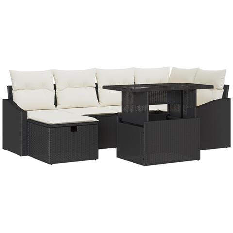 Set di Divani da Giardino da 7 Pezzi con Cuscini Nero Polyrattan - Foto 1
