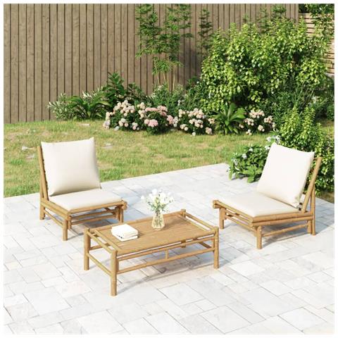 Sedie da Giardino 2 pz con Cuscini Bianco Crema in Bambù - Foto 2