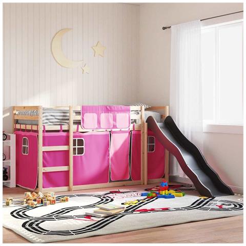 Letto a Castello con Scivolo e Tende Rosa 80x200 cm - Foto 2