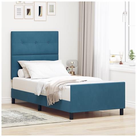Struttura Letto Blu Scuro 90x200 cm Velluto - Foto 2